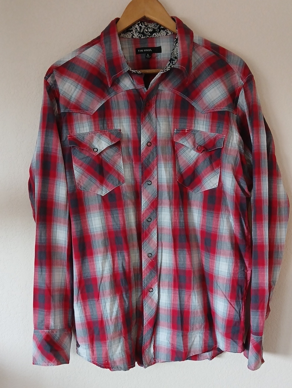 Tin Haul Red Plaid Western Snap Button Up Shirt
